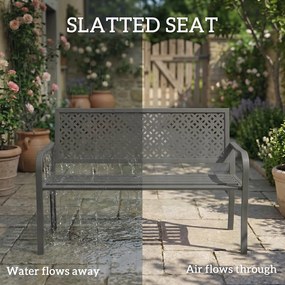 Outsunny Ławka ogrodowa 2-osobowa Metalowa odporna na warunki atmosferyczne Ławka zewnętrzna z odpornym na rdzę oparciem, geometryczna do 240 kg | Aosom PL