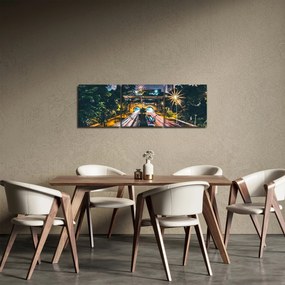 Obraz miasta nocą (z zegarem) (90x30 cm)