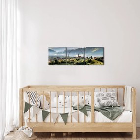 Obraz - wieś we mgle (z zegarem) (90x30 cm)