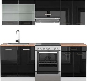 Aneks kuchenny czarny wysoki połysk/biały 200x60x81.6 r-line