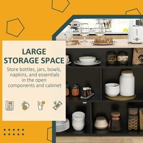 HOMCOM 3-cz. Zestaw Barowy, Bartisch ze Składanym Blatem, 2 Stołki Barowe, 6 Schowków, Czarny+Dąb, 116 x 70 x 89,5 cm