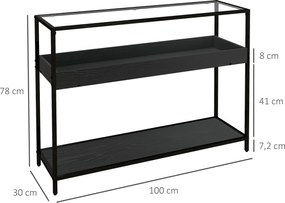 HOMCOM Stolik konsolowy z półkami na korytarz Elegancki blat ze szkła i półka na buty Praktyczny i stylowy mebel | Aosom PL