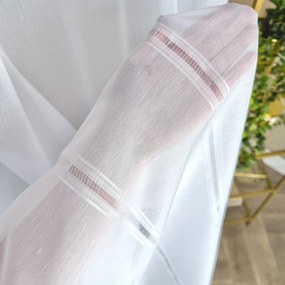 Firana gładka batyst len Białe Pasy ołowianka perfekcyjne fale - wys. 300 cm