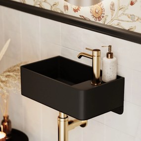 Umywalka z kamienia syntetycznego nablatowa / wisząca prostokątna czarna 43 cm x 25 cm EVELIA Black : Otwór na baterię - Tak, Typ montażu - podwieszana