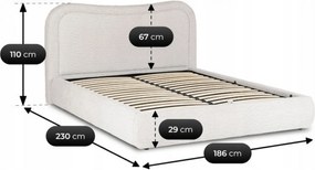 Łóżko Tapicerowane 160x200 cm HAGA ze Stelażem i Pojemnikiem Dwuosobowe Boucle Szare