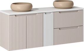Szafka łazienkowa Nova 140 cm z umywalkami Wiki, kaszmir/biały mat