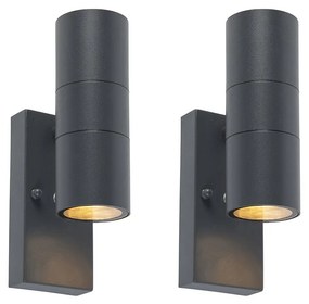 Zewnetrzna Zestaw 2 lamp ściennych zewnętrznych ciemnoszary 2-punktowe czujnik zmierzchu - Duo Nowoczesny Oswietlenie zewnetrzne