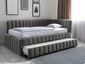 Łóżko tapicerowane COMFINO VELVET z wysuwanym miejscem do spania 120x200 cm, szare