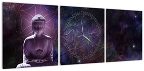 Obraz - Budda z kwiatami życia (z zegarem) (90x30 cm)