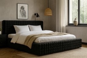 Czarne pluszowe łóżko z pojemnikiem M9-M55