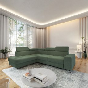 Masseno Narożnik ALVORO z funkcją spania i pojemnikiem na pościel Narozniki L, Rozkładana sofa - Zielony, QUELLE 37