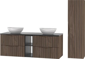 Zestaw Łazienkowy 140cm Szafka z Blatem Regał Umywalka Słupek Ryflowane Fronty Dąb Orzech Stella