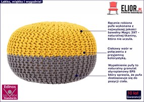 Żółto-szara okrągła pufa bawełniana - Iwor