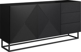Komoda Asha 167 cm dwudrzwiowa z szufladami - czarny mat / czarny stelaż