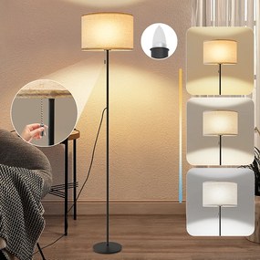 NETTLIFE Ściemnialna lampa podłogowa LED w stylu retro z abażurem z tkaniny do salonu z włącznikiem pociąganym