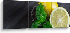 Obraz cytryn i mięty na stole (z zegarem) (90x30 cm)