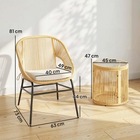Outsunny Rattanowy zestaw bistro 3-częściowy zestaw mebli ogrodowych z 2 krzesłami, stołem ze szklanym blatem, pranymi poduszkami, ergonomiczny | Aosom PL