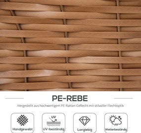 Outsunny Leżak plażowy dla 3 osób z daszkiem, 2 składanymi stolikami, podnóżkiem, chaise longue, 5-stopniowym oparciem, XXL, Polyrattan, naturalny, 150 x 79 x 160 cm