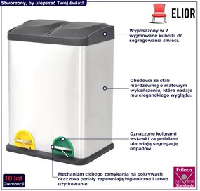 Dwukomorowy kosz do segregacji śmieci 36L E3-C05