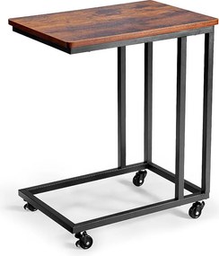 Stolik Auxiliary SucceBuy Mobilny w Kształcie C, Stoliki do Kanapy z Rama Metalową i Kółkami, Przenośny Uchwyt na Stoliki 50 x 35 x 60.5 cm, Brązowy
