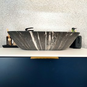 Umywalka ceramiczna nablatowa marmurowa owalna czarna 60 x 42 cm MARMO black matt