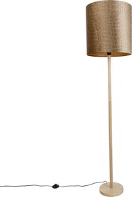 Drewniana lampa podłogowa z aksamitnym abażurem o wzorze krokodylej skóry 40 cm - Mels