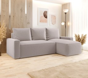 Jasnobeżowy narożnik rozkładany z pojemnikiem na pościel S3-F09