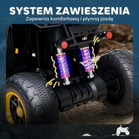 AIYAPLAY Dziecięcy Elektryczny Quad, 3-6 km/h, Reflektory LED, Muzyka, USB, dla Dzieci 3-8 Lat, Żółty