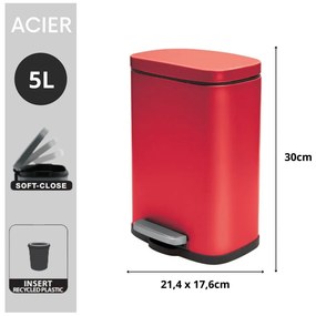 Czerwony stalowy kosz na śmieci z pedałem 5 l Akira – Spirella