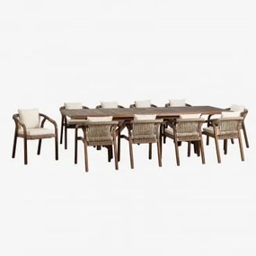 Rozkładany Zestaw Prostokątny Stół 200-260-320x100 Cm I 10 Krzeseł Do Jadalni Z Podłokietnikami Z - Sklum