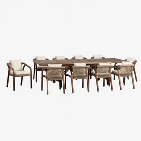 Zestaw Stołu Prostokątnego 200-260-320x100 Cm Rozkładanego Oraz 10 Krzeseł Jadalnianych Z Podłokietnikami Z Drewna Akacjowego Du Tkaniny Gardenia Biel