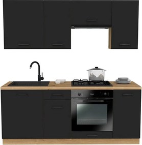 Zestaw Mebli Kuchennych VARIO | Czarny/Dąb Evoke | 200x48,5x154cm | Nowoczesny Wygląd