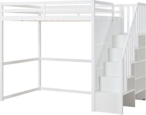Łóżko antresola 140 x 190 cm - Sosna i MDF - Białe - MENIZI