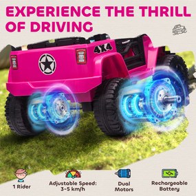 HOMCOM Elektryczny samochód dziecięcy 12V z pilotem, 2 silniki, LED, klakson, dla dzieci od 3 do 6 lat, 100x65x72 cm, różowy | Aosom PL