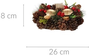 Świecznik z szyszek na dwie świeczki, 26 cm