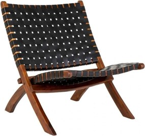 Czarny fotel skórzany z plecionką Perugia – House Nordic