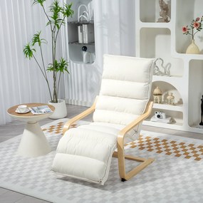 HOMCOM Fotel lounge z laminatu brzozowego, fotel tapicerowany z regulowaną podnóżką, nowoczesny fotel z podłokietnikami, kremowobiały | Aosom PL