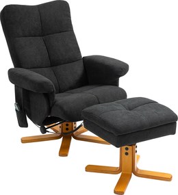 HOMCOM Fotel Masujący z Funkcją Leżenia i Podnóżkiem, Nachylenie 145°, Poliester, 80 x 86 x 99 cm, Czarny
