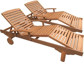 Składany leżak "Singapore" z drewna egzotycznego - Klon - Jasnobrązowy - Zestaw 2 sztuk