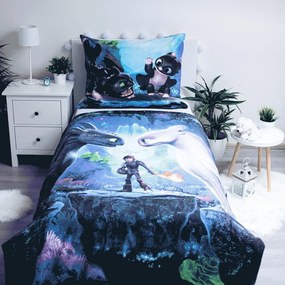 Niebieska bawełniana pościel dziecięca jednoosobowa 140x200 cm How To Train Your Dragon – Jerry Fabrics