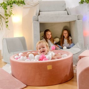 Aesthetic okrągły suchy basen z piłeczkami 7cm dla dziecka, 90x30cm/200 piłek, sztruksowy, turkusowy, piłki: miętowe, turkusowe, białe - meowbaby®
