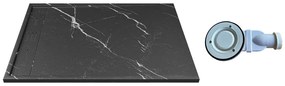 Brodzik płaski posadzkowy lub wpuszczany w posadzkę do przycięcia z żywicy SMC z syfonem - Czarny z efektem marmuru - 140 x 90 cm - LYROSA