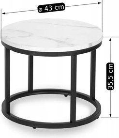 Zestaw Stolików Kawowych DAFNE 43 cm/53 cm Biały Marmur Nowoczesny Glamour