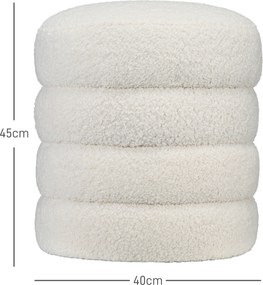 HOMCOM Taboret, Okrągły, Teddy Fleece, Stalowa Rama, do 120kg, Φ40x45H cm, Kremowy
