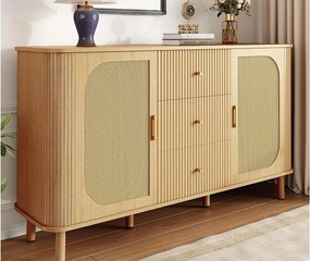 Nowoczesny buffet 140×40×80 cm - z 3 szufladami i 2 drzwiami - metalowe nogi - naturalny