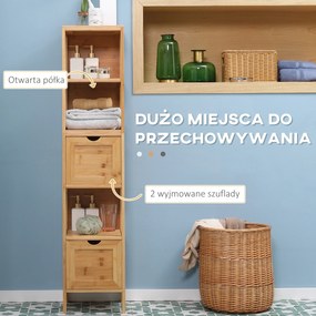 Szafka łazienkowa kleankin, 3 półki, 2 szuflady, bambus, 30 cm x 30 cm x 140 cm, naturalny | Aosom PL