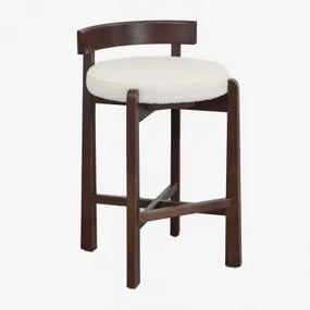 Zestaw 4 Wysokich Stołków Z Drewna Dębowego I Tapicerki Manila Ciemne Drewno & ↑65 Cm & Bouclé White - Sklum