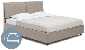 Szarobrązowe tapicerowane łóżko dwuosobowe ze schowkiem z materacem i stelażem 180x200 cm Myra Pillow – Bonami Selection