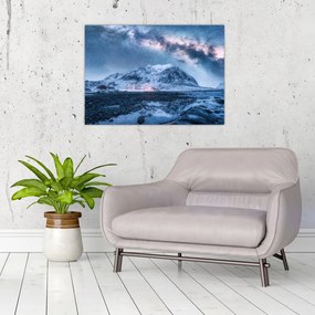 Obraz na szkle gór z gwieździstym niebem (70x50 cm)