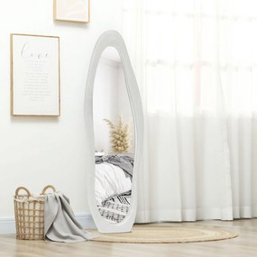 HOMCOM Pełnowymiarowe Lustro, falisty kształt, 160 x 50 cm, wolnostojące, pokrycie ramy aksamitne, do sypialni, salonu, Biały